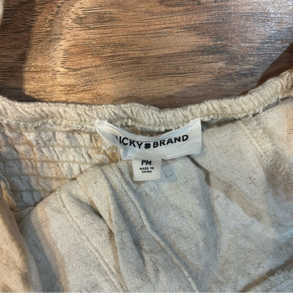Lucky Brand Tan Midi Dress Tie Front and Pockets Size Medium Petite - Picture 6 of 9